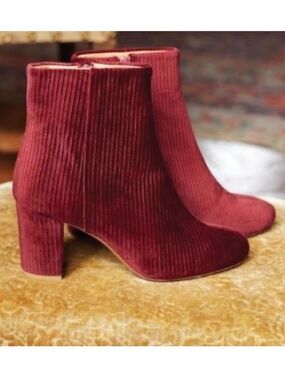 Sézane Lea Ankle Boots in Bordeaux Velour Size 38